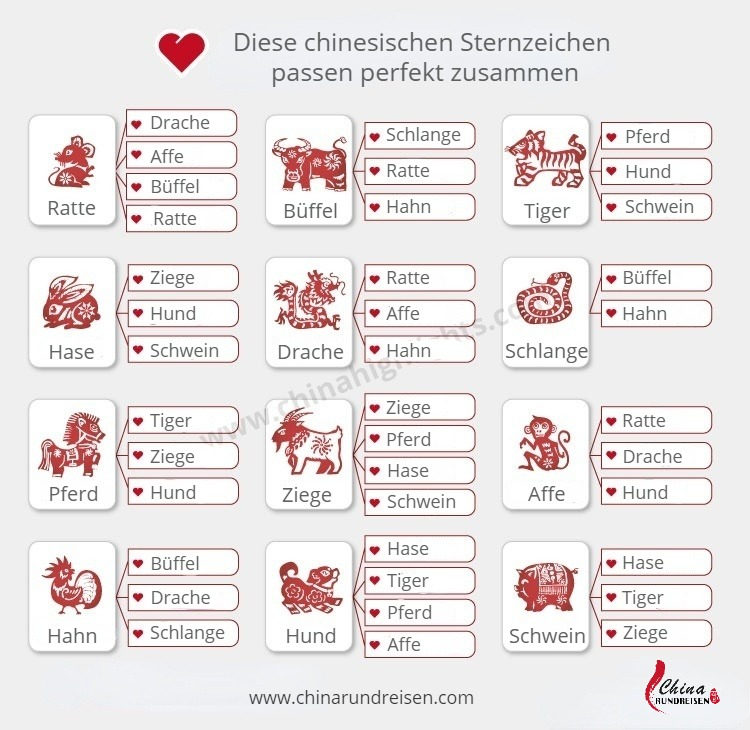 Welche chinesischen Sternzeichen passen gut zusammen?